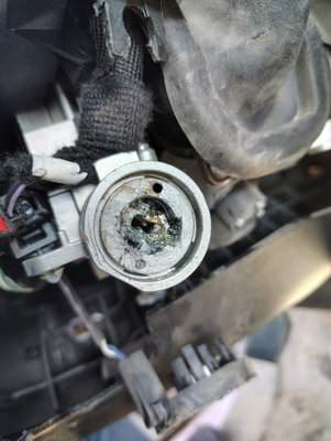 Ignition Repair After Damage - This ignition was completely damaged and the vehicle could not start. We removed the broken ignition, repaired the damage, and rekeyed it to match the customer’s original key. The car was back on the road the same day with a warranty for peace of mind.