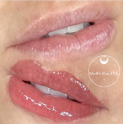 Lip blushing - Lip blushing last 2-5 years and fades up to 70% so do not let the color scare you! Pigments are available in all different shades of colors to provide a subtle color that enhances the natural lip color, lip scars could also be camouflaged. Swelling is normal and will go down within a few hours/days after the procedure!