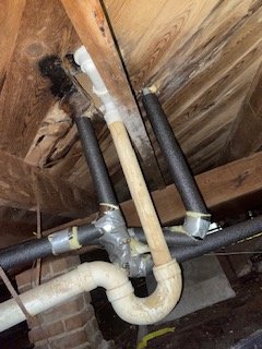 Foundation repairs - Wrapped pipes before the freeze in January. Second photo is a new pier installed last minute before a sale.