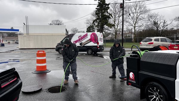 Quarterly Commercial Hydro-Jetting Services - This is a quarterly hydro-jetting job at a bustling Plainview shopping center. Are you a business owner or property manager facing slow drainage or troublesome clogs? Hydro-jetting, a high-pressure water technique, might be your solution. It clears away stubborn debris and restores optimal flow to your sewage system. Call 1-Tom-Plumber today to discover how hydro-jetting can rejuvenate your plumbing system.