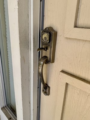 Weslock replaced in Fremont - Fremont, Newark, and Union City was heavily developed in the 80’s and 90’s by just a couple of builders. They loved Weslock hardware. Unfortunately the hole pattern in the door is not the standard 5.5” center to center. Which makes finding replacement hardware challenging. This is the best solution that I’ve found throughout the last 17 years of dealing with them.