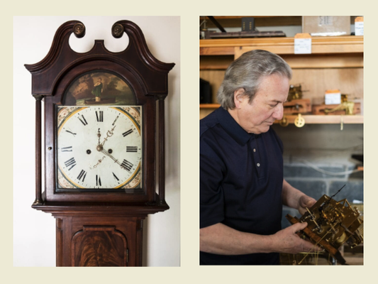 Grandfather Clock Serevice - Importance of Regular Servicing for Your Clock
Your clock's movement is a mechanical device that requires a service schedule to keep it running. You may relate the workings of your car's engine. As with your car's engine, your clock's bearing services are metal on metal. The main determining factor in how many years the parts last is keeping the clock well lubricated by having it oiled periodically.
As time goes by, oil starts to break down and dry out. By running a clock movement that isn't sufficiently lubricated, you are cutting short the life of the movement.
We recommend an oiling every three years for all weight-driven mechanical clocks. With the proper service, a well-made clock movement should last many lifetimes, passing down from generation to generation.
Clock Regulation
Adjustments for most pendulum clocks.
To Adjust Speed
The position of the disk (the bob) on the pendulum determines the rate of speed of your clock. The rating nut is used to change the position of the bob. It is usually located directly under the bob, but on some pendulums, it is above the bob of the pendulum.
To speed the clock up - move the bob up by turning the nut to the right (Your thumb to the right). To slow the clock down - move the bob down by turning the nut to the left (Your thumb to the left).
Note that unless the bob moves, the speed of the clock will not change.
Wood Stick Pendulums
If your wood stick pendulum has 2 nuts below the bob -
The reason for 2 nuts is that after the top nut is adjusted, bringing the bottom nut up to it and applying a little tightening between the 2 nuts, they will lock and not work themselves down over time. To adjust the bob, first, lower the bottom nut a few turns, use the top nut to push the bob up or to allow it to slide down on the stick, and then, while holding the top nut, bring the bottom nut back up and snug it up to the top nut.
When moving the nut up, the nut will push the bob up on the stick, but when coming down with the nut, you need to make sure that not only the nut but the bob has moved. If you see a gap between the nut and the bottom of the bob - gently hold the stick and pull down on the bob until the bottom of it once again rests on the nut. For most wood stick pendulums, one turn (360 degrees) turn of the nut is a 1/2-minute difference in a 24-hour period. However, the difference for one turn can be as much as 3 minutes per day. Grandfather Clock Serevice - Importance of Regular Servicing for Your Clock
Your clock's movement is a mechanical device that requires a service schedule to keep it running. You may relate the workings of your car's engine. As with your car's engine, your clock's bearing services are metal on metal. The main determining factor in how many years the parts last is keeping the clock well lubricated by having it oiled periodically.
As time goes by, oil starts to break down and dry out. By running a clock movement that isn't sufficiently lubricated, you are cutting short the life of the movement.
We recommend an oiling every three years for all weight-driven mechanical clocks. With the proper service, a well-made clock movement should last many lifetimes, passing down from generation to generation.
Clock Regulation
Adjustments for most pendulum clocks.
To Adjust Speed
The position of the disk (the bob) on the pendulum determines the rate of speed of your clock. The rating nut is used to change the position of the bob. It is usually located directly under the bob, but on some pendulums, it is above the bob of the pendulum.
To speed the clock up - move the bob up by turning the nut to the right (Your thumb to the right). To slow the clock down - move the bob down by turning the nut to the left (Your thumb to the left).
Note that unless the bob moves, the speed of the clock will not change.
Wood Stick Pendulums
If your wood stick pendulum has 2 nuts below the bob -
The reason for 2 nuts is that after the top nut is adjusted, bringing the bottom nut up to it and applying a little tightening between the 2 nuts, they will lock and not work themselves down over time. To adjust the bob, first, lower the bottom nut a few turns, use the top nut to push the bob up or to allow it to slide down on the stick, and then, while holding the top nut, bring the bottom nut back up and snug it up to the top nut.
When moving the nut up, the nut will push the bob up on the stick, but when coming down with the nut, you need to make sure that not only the nut but the bob has moved. If you see a gap between the nut and the bottom of the bob - gently hold the stick and pull down on the bob until the bottom of it once again rests on the nut. For most wood stick pendulums, one turn (360 degrees) turn of the nut is a 1/2-minute difference in a 24-hour period. However, the difference for one turn can be as much as 3 minutes per day.