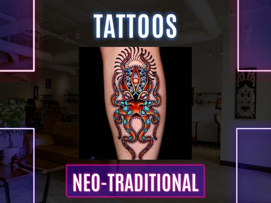 Neo-traditional - The neo-traditional style is one that puts a new, modern twist on traditional tattoos. Instead of a limited color palette and bold black lines, neo-traditional often features a softer color palette and detailed shading.