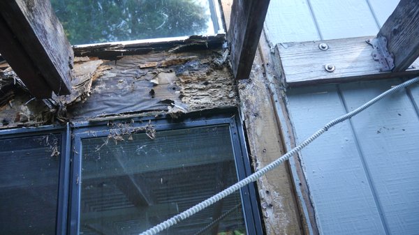 Installation surprise! - Dry rot is a surprise our crews find often. A lot of companies will do the expedient move and cover it up, hoping the homeowner won't notice. We know that's not the best option.  When we find it, we evaluate it.  If it is something we can handle, we do that.  In this case, there was solid wood just under the dry rot.  We used a stopping spray to protect the good wood and completed the installation.  In more serious instances, we'll recommend the owner call a contractor to remediate before we do the install.  Gotta do it right.