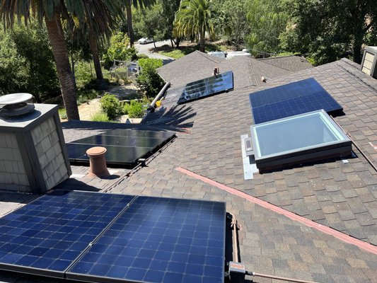 Solar panel cleaning in Los Altos hills - Rogers Windows & Gutters performed a solar panel cleaning for a 2 story house. We cleaned the solar panels with deionized water and a brush. The job was completed in about 3 hrs. A Job like this can vary in price depending on the type of roof, angle of solar panels, and distance from where we are located. This job we charged $250. Solar panel cleaning in Los Altos hills - Rogers Windows & Gutters performed a solar panel cleaning for a 2 story house. We cleaned the solar panels with deionized water and a brush. The job was completed in about 3 hrs. A Job like this can vary in price depending on the type of roof, angle of solar panels, and distance from where we are located. This job we charged $250.