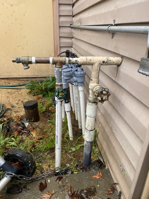 Water Control Manifold - Water control manifold replacement. Both valves had failed and the spigot was glued back together at some point. So we replaced the manifold with sustainable materials for the foreseeable future and designed in a way that if it ever needs repair or additions it will be possible. Water Control Manifold - Water control manifold replacement. Both valves had failed and the spigot was glued back together at some point. So we replaced the manifold with sustainable materials for the foreseeable future and designed in a way that if it ever needs repair or additions it will be possible.