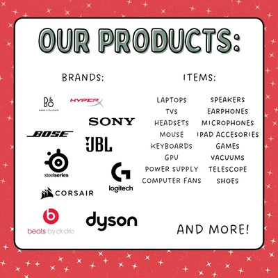 Christmas Sale Freebies - GET A FREE SMARTWATCH OR WIRELESS HEADSET THIS WEEKEND. 
GET 1 FREEBIE IF YOU SPEND $50 AND 2 IF YOU SPEND $150 THIS WEEKEND AT GOODIES GARAGE! 
WE HAVE A LOT OF ITEMS AND BRANDS TO CHOOSE FROM, PERFECT FOR CHRISTMAS GIFTS SO COME AND VISIT NOW! 
📍585 EMORY ST. SAN JOSE
⏰10AM-5PM
📆DECEMBER 21- DECEMBER 22 (SATURDAY AND SUNDAY)