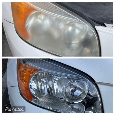 Headlight Restoration - This restoration was done on Honda CRV. We sanded and buffed out the headlights. Finally we applied a sealant which we back up with a 1 year warranty.