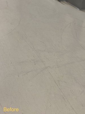 Research facilities commercial one time cleaning - Approximately a year after last commercial scrub wash and was of floors we stepped in and were able to remove most of the scuffs and marks left behind from daily traffic and work being performed