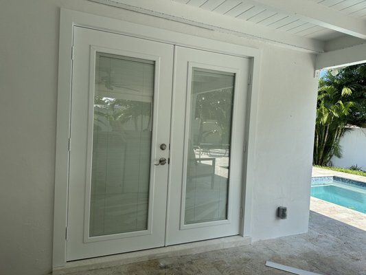 New french door with new travertine threshold installation - New french door with new travertine threshold installation New french door with new travertine threshold installation - New french door with new travertine threshold installation