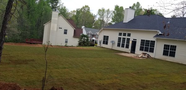 Grading/Sodding Project - Sodded backyard of customers home. Grading/Sodding Project - Sodded backyard of customers home.