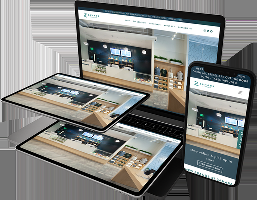 Zahara - A design agency approached us with a need for a custom WordPress theme with eCommerce capabilities for a cannabis dispensary. Based on a provided Photoshop file, the website needed to be responsive, search engine optimized, and load quickly.

To meet these requirements, our team first conducted thorough research on the cannabis industry and the target audience for the website. We then used this information to inform our design and development process.

We used WordPress and Dutchie to create a custom theme that was tailored to the dispensary’s branding and aesthetic. The website included a clean and modern design, easy-to-use navigation, and a fully-functioning eCommerce platform.

To ensure the website was responsive, we tested the design on multiple devices and made adjustments as needed. We also optimized the website for search engines by implementing best practices such as keyword optimization and meta descriptions.

Finally, we optimized the website’s load time by implementing caching and other performance enhancements. The result was a sleek and user-friendly website that effectively conveyed the dispensary’s product offering and brand. Using the _underscores framework, our team developed and deployed a fully-working solution integrating the Dutchie API for online ordering. With very minimal plugin utilization, this custom WordPress site ranks with a 97/98 pagespeed score.

Overall, our collaboration with em-mo designs and the cannabis dispensary was a success. The custom WordPress theme we developed helped the dispensary improve their online presence and drive sales. The positive feedback we received from em-mo designs and the dispensary reinforced our commitment to delivering high-quality solutions.