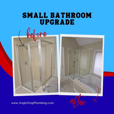 Shower Door Update - Homeowner experiencing a leaky shower door, rather than incur the expense of a new shower we cleaned up the existing shower, touched up grout and replaced the shower enclosure. Modernizing the bathroom, improving the overall experience and comfort. Shower Door Update - Homeowner experiencing a leaky shower door, rather than incur the expense of a new shower we cleaned up the existing shower, touched up grout and replaced the shower enclosure. Modernizing the bathroom, improving the overall experience and comfort.