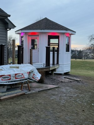Ground up builds - Tore down old deck and built customer a gazebo with heat electric and insulation along with heated schluter floors under natural stone tile
Custom composite decking and all composite exterior on the gazebo Ground up builds - Tore down old deck and built customer a gazebo with heat electric and insulation along with heated schluter floors under natural stone tile
Custom composite decking and all composite exterior on the gazebo