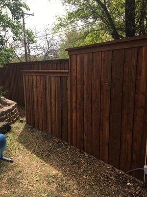 8’ Board on Board Cedar Fence Project in Dallas, 75229 - 203’ LF of 8’ Board on Board new cedar wooden fence with a sliding driveway gate and opener. Pre-Stained 8’ Board on Board Cedar Fence Project in Dallas, 75229 - 203’ LF of 8’ Board on Board new cedar wooden fence with a sliding driveway gate and opener. Pre-Stained