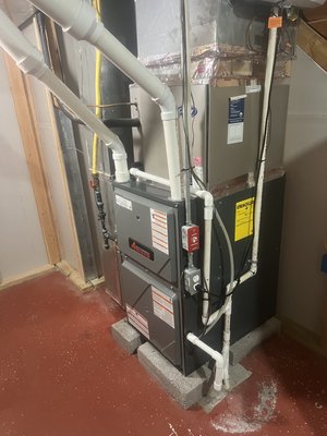 Amana furnace installation lake Ariel Pa! Another happy customer! - Old Goodman furnace replaced with Amana furnace and all new piping! Amana furnace installation lake Ariel Pa! Another happy customer! - Old Goodman furnace replaced with Amana furnace and all new piping!