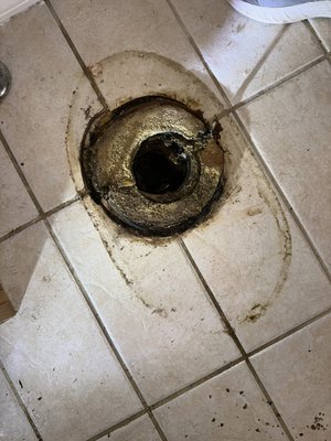 Leak Repair Services - Customer, explain there was a leak coming from the ceiling of the basement bathroom. We discovered that the upstairs bathroom wax seal was completely ruined, which allowed water to seep through the cracks. We remove the old wax seal and installed a new one. We reinstalled the toilet and upload new silicone