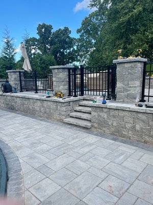 36" Ornamental Aluminum In Rocky Hill, CT - This project was a 36" tall Ornamental Aluminum Fence surface mountd on a paver patio and block wall. This was installed between the pillars twith a gate installed for safety and security into the swimming pool area. 36" Ornamental Aluminum In Rocky Hill, CT - This project was a 36" tall Ornamental Aluminum Fence surface mountd on a paver patio and block wall. This was installed between the pillars twith a gate installed for safety and security into the swimming pool area.