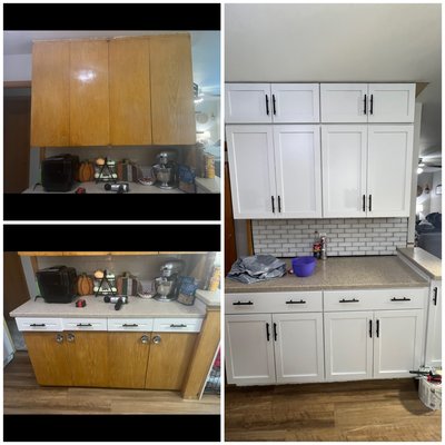 Kitchen Remodel 2023 - This kitchen was done on an older kitchen where we utilized reusing as much material as we could save to help meet the customers budget to the most. We got the call from our customer on Saturday and we were there doing demo on Monday and had the job done Friday. As you can see in the pictures around the cabinets didn’t have the paint touchup work done when i took the pictures so thats why you see those old cabinets lines but we for sure would never skip out on that! Kitchen Remodel 2023 - This kitchen was done on an older kitchen where we utilized reusing as much material as we could save to help meet the customers budget to the most. We got the call from our customer on Saturday and we were there doing demo on Monday and had the job done Friday. As you can see in the pictures around the cabinets didn’t have the paint touchup work done when i took the pictures so thats why you see those old cabinets lines but we for sure would never skip out on that!