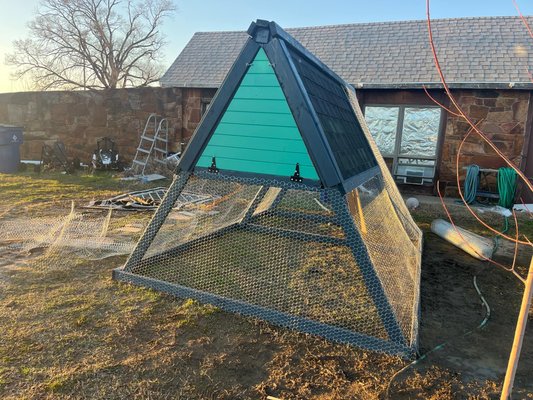 A-Frame Lofted Chicken Coop - This is an A-Frame Lofted Chicken Coop. 10x12ft at the base level. The coop itself is 4x8ft allowing for up to 10 full size chickens in this structure. The frame work as well as walls are secured entirely by screws for rigidity. This design allows for plenty of space, fresh, air, as well as sunlight for the chickens. We custom build these coops for $1399.99 on the property. We also have an option for a mobile chicken coop with this design starting at $1499.99. If you’re interested give us a call today! If you have to choose, choose Matthews! A-Frame Lofted Chicken Coop - This is an A-Frame Lofted Chicken Coop. 10x12ft at the base level. The coop itself is 4x8ft allowing for up to 10 full size chickens in this structure. The frame work as well as walls are secured entirely by screws for rigidity. This design allows for plenty of space, fresh, air, as well as sunlight for the chickens. We custom build these coops for $1399.99 on the property. We also have an option for a mobile chicken coop with this design starting at $1499.99. If you’re interested give us a call today! If you have to choose, choose Matthews!