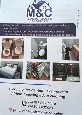 M&C General Cleaning - M&C General cleaning understands that each space is unique and our cleaning services are adapted to your needs. Whether you need regular residential cleaning, commercial office maintenance, specialized deep cleaning, airbnb! We create a personalized plan that fits your preferences and budget.