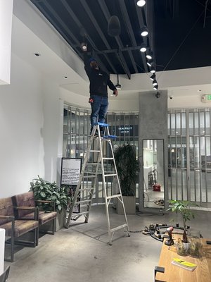 Chandelier Removal at The Mall - Removal and capped off where chandelier was hanging. Done after hours to accommodate client.