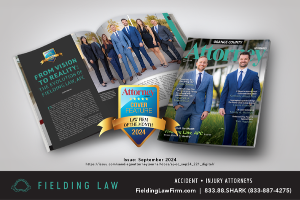 Attorney Journals September 2024 Law Firm of the Month - Proud to be featured in Attorney Journals! Recognized for our tenacity, care, and success in fighting for justice in personal injury cases.
https://issuu.com/sandiegoattorneyjournal/docs/aj-oc_sep24_221_digital/