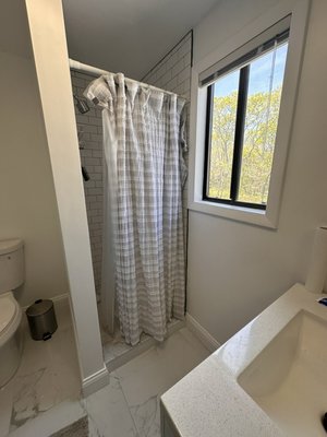 Shower door installation - Customer had curtains and wish to upgrade to a more cleaner and modern look. Shower door installation - Customer had curtains and wish to upgrade to a more cleaner and modern look.
