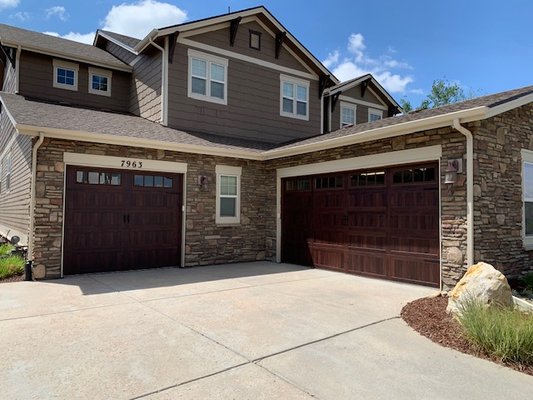 CHI 5983 - This is a beautiful garage door upgrade. The doors are a 16x8 & an 8x8 CHI 5983 stamped carriage house in mahogany wood accent color with madison windows and decorative spade hardware. CHI 5983 - This is a beautiful garage door upgrade. The doors are a 16x8 & an 8x8 CHI 5983 stamped carriage house in mahogany wood accent color with madison windows and decorative spade hardware.