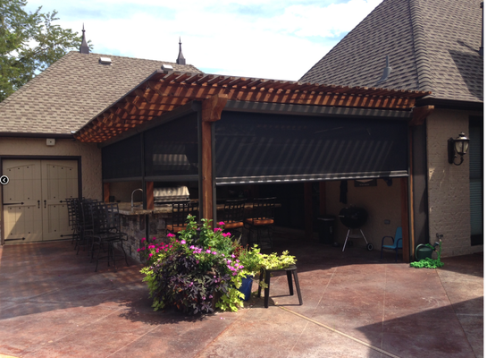 Exterior Power Shades - Blocking the sun on the exterior of a home or business before it enters a window is the most effective way to reduce heat gain.  Utilizing a European concept, exterior solar shades mount on the outside of the windows and block up to 97% of the heat and UV rays before the sun enters through the window.  The bulk of the heat is either absorbed by the screen and then dissipated or reflected.   Exterior sun shades roll down when you need heat protection and roll up when you don’t.  Exterior Solar Screen Shades are custom made for windows up to 120″ wide x 120″ high.

Insolroll has been making patio sun shades since 1986. Since then, our patio shade products have been branded under the Oasis® brand name and evolved into four different hardware systems to address a wide variety of applications.