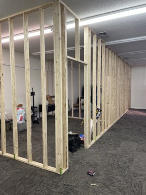 Drywall installation - This drywall installation was done on an old store front that was getting a few upgrades. One of the upgrades was getting an office, room for meetings, and 2 small walkways. FYI I only installed the drywall the framing was done by someone else and also the taping and mudding was done by someone else. Drywall installation - This drywall installation was done on an old store front that was getting a few upgrades. One of the upgrades was getting an office, room for meetings, and 2 small walkways. FYI I only installed the drywall the framing was done by someone else and also the taping and mudding was done by someone else.
