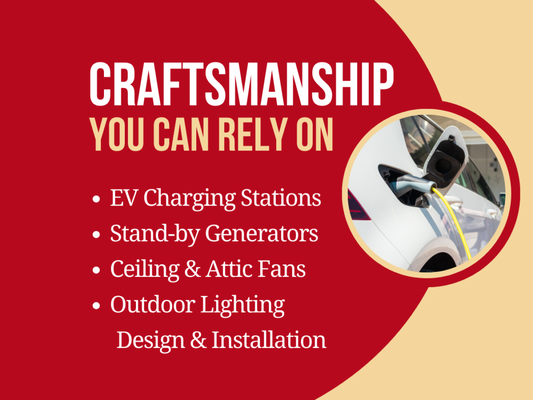 EV Charging Stations & Stand-By Generators - At Cheyenne Electric, we empower homeowners to embrace modern convenience and energy security with expert installations of electric vehicle (EV) charging stations and stand-by generators. Whether you're transitioning to clean energy or preparing for unexpected power outages, our team provides tailored, high-quality solutions to meet your needs.
EV CHARGING STATIONS: Choose from options that suit your vehicle and charging speed requirements. From garages to outdoor spaces, we design installations that fit your home's layout and electrical capacity.
We also offer panel upgrades, if needed, to ensure your home's electrical system can safely handle the increased demand from EV charging.
STAND-BY GENERATORS: A stand-by generator provides peace of mind by keeping your home powered during outages. We specialize in generator selection & sizing, helping you choose the right generator to support your essential appliances and systems. Once selected, we offer professional installation - seamlessly integrating the generator with your home’s electrical system for automatic power backup.
Why Choose Cheyenne Electric?
Our mission is to bring comfort, efficiency, and reliability to your home through innovative solutions and meticulous craftsmanship. When you choose us, you benefit from:
- Customized Installations: Every project is tailored to your home, lifestyle, and energy requirements.
- Industry Expertise: We’re up-to-date on the latest EV and generator technologies, ensuring you receive the most efficient and reliable systems.
- Exceptional Service: From consultation to installation, we prioritize clear communication and your complete satisfaction.
Whether you’re embracing sustainable energy with an EV charging station or safeguarding your home with a stand-by generator, Cheyenne Electric delivers the expertise you need to stay connected and secure. Let us help you create a home that’s ready for the future. EV Charging Stations & Stand-By Generators - At Cheyenne Electric, we empower homeowners to embrace modern convenience and energy security with expert installations of electric vehicle (EV) charging stations and stand-by generators. Whether you're transitioning to clean energy or preparing for unexpected power outages, our team provides tailored, high-quality solutions to meet your needs.
EV CHARGING STATIONS: Choose from options that suit your vehicle and charging speed requirements. From garages to outdoor spaces, we design installations that fit your home's layout and electrical capacity.
We also offer panel upgrades, if needed, to ensure your home's electrical system can safely handle the increased demand from EV charging.
STAND-BY GENERATORS: A stand-by generator provides peace of mind by keeping your home powered during outages. We specialize in generator selection & sizing, helping you choose the right generator to support your essential appliances and systems. Once selected, we offer professional installation - seamlessly integrating the generator with your home’s electrical system for automatic power backup.
Why Choose Cheyenne Electric?
Our mission is to bring comfort, efficiency, and reliability to your home through innovative solutions and meticulous craftsmanship. When you choose us, you benefit from:
- Customized Installations: Every project is tailored to your home, lifestyle, and energy requirements.
- Industry Expertise: We’re up-to-date on the latest EV and generator technologies, ensuring you receive the most efficient and reliable systems.
- Exceptional Service: From consultation to installation, we prioritize clear communication and your complete satisfaction.
Whether you’re embracing sustainable energy with an EV charging station or safeguarding your home with a stand-by generator, Cheyenne Electric delivers the expertise you need to stay connected and secure. Let us help you create a home that’s ready for the future.