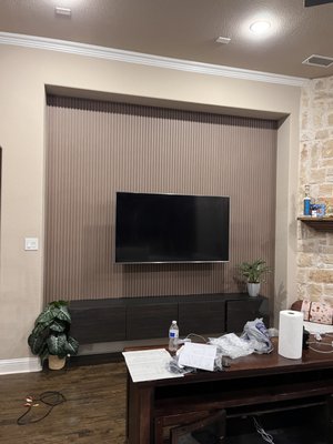 Accent wall - For this project, we added an accent wall to elevate the space with style and character. Using high-quality materials and precise craftsmanship, we found a design that perfectly complements the room. Whether it’s wood paneling, shiplap, premade Accent Wall Molding or a bold paint choice, we ensure every detail is flawless.
Looking to transform your space with a statement wall? Contact us! Accent wall - For this project, we added an accent wall to elevate the space with style and character. Using high-quality materials and precise craftsmanship, we found a design that perfectly complements the room. Whether it’s wood paneling, shiplap, premade Accent Wall Molding or a bold paint choice, we ensure every detail is flawless.
Looking to transform your space with a statement wall? Contact us!