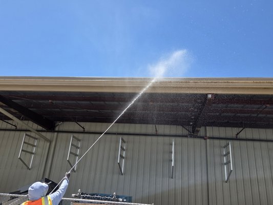 Exterior building wash 2025 - Gave this warehouse a good cleaning, removing all the black algae and years of dirt buildup.