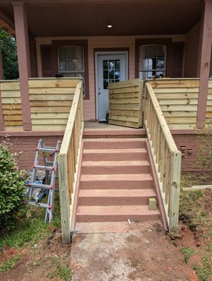 porch remodel - customer requested that the old metal railing be removed and a half enclosure be built to provide privacy for his young children to play outside.
customer wanted to paint the addition himself. I do offer painting services porch remodel - customer requested that the old metal railing be removed and a half enclosure be built to provide privacy for his young children to play outside.
customer wanted to paint the addition himself. I do offer painting services