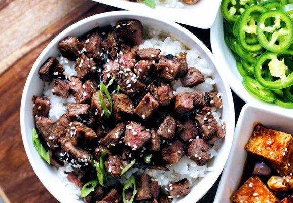 Korean BBQ Rice Bowls - A new favorite!  Served in individually packed boxes.  Perfect for productions, socially distant gatherings, anywhere!!

Korean BBQ Rice Bowls
​Bulgogi Korean BBQ Beef
Marinated Flank Steak
Green Beans w/ Ginger & Chili
Steamed White Rice
(Contains Soy)

Spicy Korean BBQ Chicken
Marinated Chicken Breast
Green Beans w/ Ginger & Chili
Steamed White Rice
(Contains Soy)

Korean BBQ Tofu w/ Eggplant
Green Beans w/ Ginger & Chili
Steamed White Rice
(Dairy Free / GF / Vegan / Vegetarian)

Served with:
Gochujang Mayo Sauce​