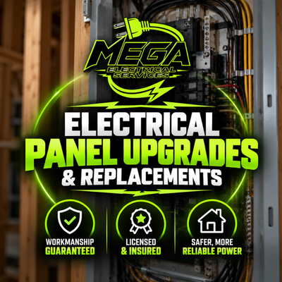 Electrical Panel Upgrades & Replacements - Upgrade your home's electrical system with professional electrical panel upgrades and replacements from MEGA Electrical Services. We help homeowners and businesses in Milford, Dover, Lewes, and surrounding Delaware communities replace outdated electrical panels, improve electrical capacity, and support modern power demands. Whether you're renovating, adding new appliances, or upgrading an aging electrical system, we deliver quality workmanship, dependable service, and electrical solutions tailored to your property.