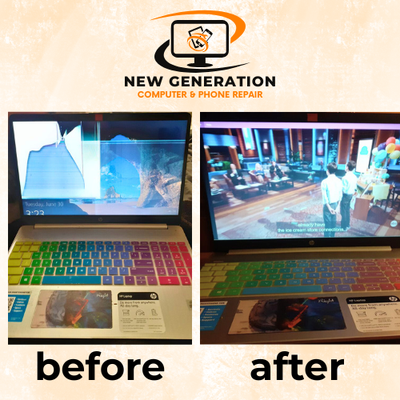 Screen Repair Before & After - Check out our screen repair results for computers, laptops, and phones! See real before and after photos that show the quality and care we put into every job at New Generation PC. Whether it’s a cracked laptop display or a shattered phone screen, you’ll see the difference our expert repairs make. Screen Repair Before & After - Check out our screen repair results for computers, laptops, and phones! See real before and after photos that show the quality and care we put into every job at New Generation PC. Whether it’s a cracked laptop display or a shattered phone screen, you’ll see the difference our expert repairs make.
