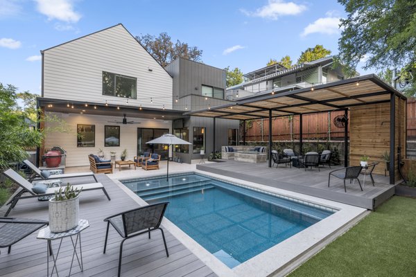 Bellaire - Elevating Outdoor Spaces: Check out the awe-inspiring transformation we brought to this backyard where luxury and practicality intertwine in our latest showstopper! Our in house design team worked with our clients to create an urban oasis nestled right in the heart of downtown Austin. This project incorporates a retractable composite deck over the Tiny Pool, which smoothly opens to a secondary deck, ideal for seamless outdoor entertainment. The cantilevered steel shade structure dressed in the timeless charm of 2x2 cedar slat details cleverly conceal an existing city electrical panel. And the details! Let's talk about the charm of the terrazzo tiles sourced from the artisans at @concretecollaborative. Then there's the circle breezeblock privacy wall, a modern delight brought to life by @tesselledesign breezeblocks, ensuring seclusion is as stylish as it is serene. At Cutters we know that it's more than landscaping, it's crafting an experience. Let's transform your outdoor dreams into breathtaking reality! Bellaire - Elevating Outdoor Spaces: Check out the awe-inspiring transformation we brought to this backyard where luxury and practicality intertwine in our latest showstopper! Our in house design team worked with our clients to create an urban oasis nestled right in the heart of downtown Austin. This project incorporates a retractable composite deck over the Tiny Pool, which smoothly opens to a secondary deck, ideal for seamless outdoor entertainment. The cantilevered steel shade structure dressed in the timeless charm of 2x2 cedar slat details cleverly conceal an existing city electrical panel. And the details! Let's talk about the charm of the terrazzo tiles sourced from the artisans at @concretecollaborative. Then there's the circle breezeblock privacy wall, a modern delight brought to life by @tesselledesign breezeblocks, ensuring seclusion is as stylish as it is serene. At Cutters we know that it's more than landscaping, it's crafting an experience. Let's transform your outdoor dreams into breathtaking reality!