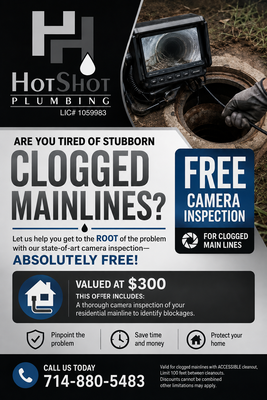 Free Camera Inspection for Clogged Mainlines - Free Camera Main Lines