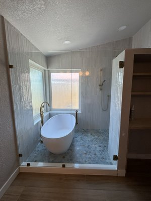 Complete restroom remodel - This was a big master shower that was build very odd. We removed some walls and moved some waterlines and electric . With the homeowners and craftsmen, we created a masterpiece. Complete restroom remodel - This was a big master shower that was build very odd. We removed some walls and moved some waterlines and electric . With the homeowners and craftsmen, we created a masterpiece.