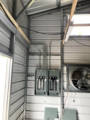 Electrical hook up for new metal building - This new metal building was wired up for customer who was growing his own produce indoors, it turned out amazing. Electrical hook up for new metal building - This new metal building was wired up for customer who was growing his own produce indoors, it turned out amazing.