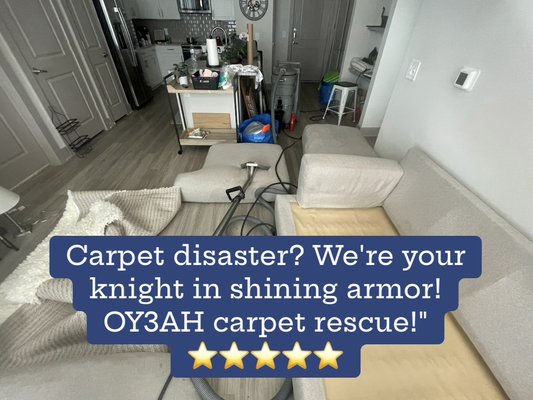 Carpet disaster? We're your knight in shining armor! OY3AH carpet rescue!" - Carpet disaster? RAIN, DIRTY, KIDS WE KNOW HOW IT GOES OY3AH! Carpet cleaning will show up!!