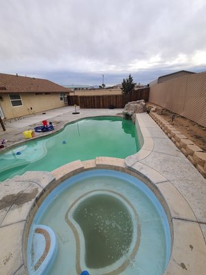 Green and clean - Because the filter was not doing its job and the chems were slightly off this pool started growing algae. We replaced the broken grids, shocked the pool, and added clarifier to turn the pool from green to clean within a few days.