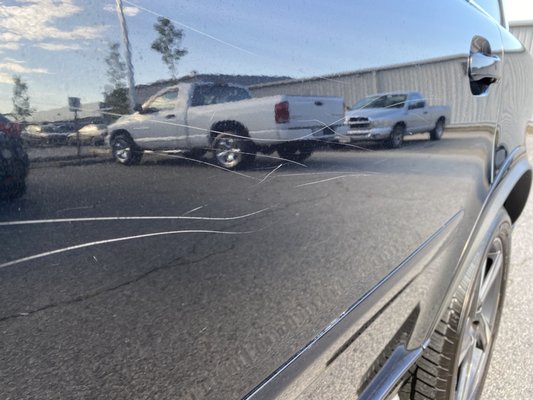 Black Volvo - This vehicle had some severe scratches and bumper damage we where able to fix and save the customer time and money. Black Volvo - This vehicle had some severe scratches and bumper damage we where able to fix and save the customer time and money.