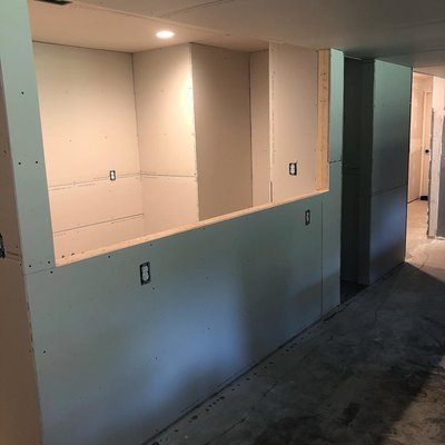 Drywall Finishing - We were called in to finish a basement with drywall already installed. There were many big gaps along seams and in corners. We smoothed everything out and made it all come together. Drywall Finishing - We were called in to finish a basement with drywall already installed. There were many big gaps along seams and in corners. We smoothed everything out and made it all come together.