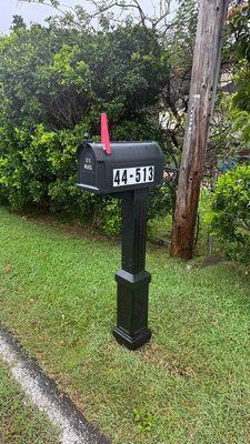 Install Mail Post - Customer needed a new mailbox post installed in their front yard. We dug down to the proper depth, poured concrete for a solid base, set the post perfectly level, mounted the mailbox, and applied the address numbers. The whole job was done same day — clean worksite, solid result.