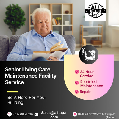 Senior Care Facility Maintenance - Unlock the Power of Reliable Senior Care Facility Maintenance with All Tapz Electric!

Your Senior Care Facility's Lifeline to Uninterrupted Electrical Services.

We understand the vital role of electricity in maintaining a safe and comfortable environment for your residents. That's why All Tapz Electric is your trusted partner for 24-hour electrical maintenance and repair services.

Our team is dedicated to keeping your facility fully operational, ensuring the well-being of your residents. With 14 years of experience in this line of work, we've earned recognition, including the AHCA Quality Award, for our commitment to excellence.

At All Tapz Electric, your residents are our top priority. We're here to provide peace of mind with swift, reliable electrical solutions. Your trusted partner in quality senior care facility maintenance.

Reach out today for a seamless and professional experience."

This Yelp portfolio description aims to engage senior care facilities looking for 24-hour electrical maintenance and repair services, offering a call to action to contact All Tapz Electric for their specific needs.