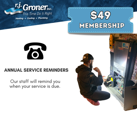 $49 Membership - R.J. Groner $49 Membership Program – Big Benefits, Small Annual Fee
At R.J. Groner, we believe taking care of your home should be simple, affordable, and stress-free. That’s why we created our $49 Annual Membership Program—packed with value and designed to give our customers peace of mind all year long.
With nearly a century of trusted service, R.J. Groner’s Membership Program is an easy way to protect your home, save money, and get priority care from a company that’s been family owned and operated for generations. $49 Membership - R.J. Groner $49 Membership Program – Big Benefits, Small Annual Fee
At R.J. Groner, we believe taking care of your home should be simple, affordable, and stress-free. That’s why we created our $49 Annual Membership Program—packed with value and designed to give our customers peace of mind all year long.
With nearly a century of trusted service, R.J. Groner’s Membership Program is an easy way to protect your home, save money, and get priority care from a company that’s been family owned and operated for generations.