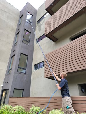 Commercial window cleaning - Window cleaning was don with water fed pole as well as hand wash all of the windows,  took one day 38 unints on exterior only with 4 techs